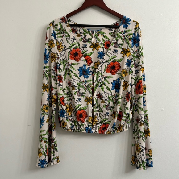 Free People Floral Bell Sleeve Martini Blouse Sz M - Picture 4 of 7